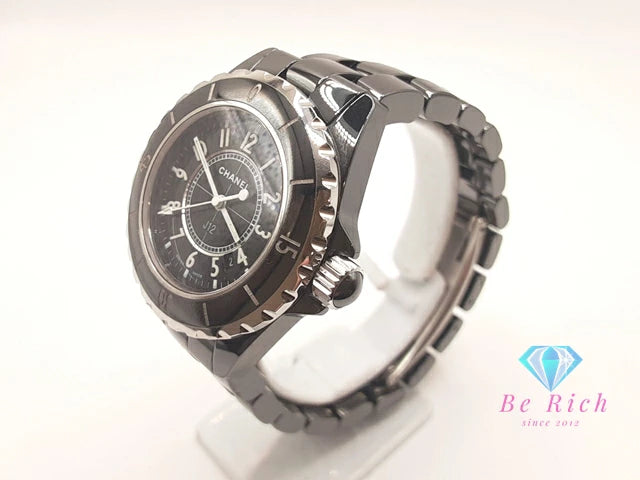 シャネル CHANEL J12 33mm セラミック デイト レディース 腕時計 H0682 ブラック 黒 SS ブレス アナログ クオーツ QZ ウォッチ 【中古】【送料無料】 bt3432