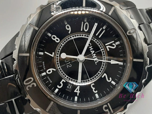 シャネル CHANEL J12 33mm セラミック デイト レディース 腕時計 H0682 ブラック 黒 SS ブレス アナログ クオーツ QZ ウォッチ 【中古】【送料無料】 bt3432