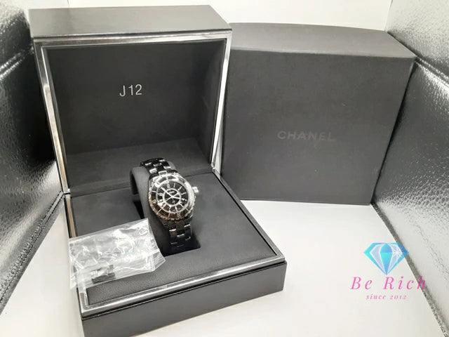 シャネル CHANEL J12 33mm セラミック デイト レディース 腕時計 H0682 ブラック 黒 SS ブレス アナログ クオーツ QZ ウォッチ 【中古】【送料無料】 bt3432