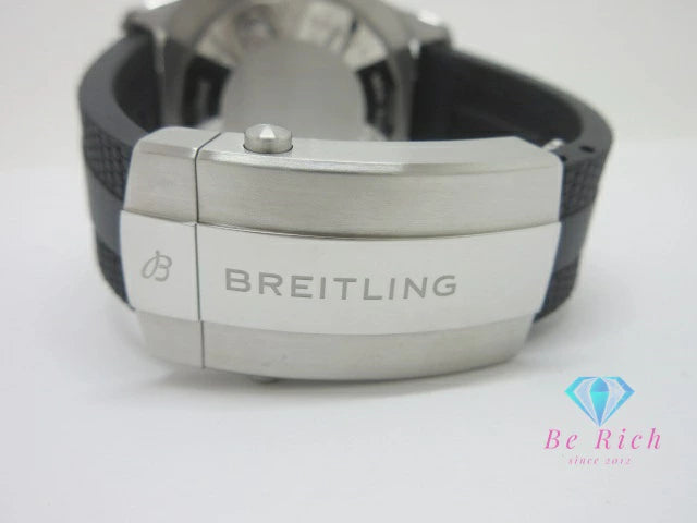 美品 ブライトリング BREITLING スーパー オーシャン 44 A17376 自動巻き メンズ 腕時計 デイト ホワイト ライト ブルー ブラック SS ラバー ブレス アナログ オートマ AT ウォッチ Super Ocean 水色 黒 【中古】【送料無料】 bt3495