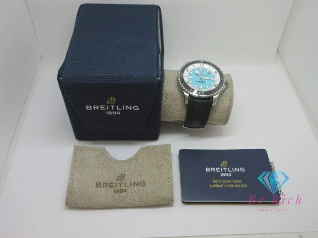 美品 ブライトリング BREITLING スーパー オーシャン 44 A17376 自動巻き メンズ 腕時計 デイト ホワイト ライト ブルー ブラック SS ラバー ブレス アナログ オートマ AT ウォッチ Super Ocean 水色 黒 【中古】【送料無料】 bt3495