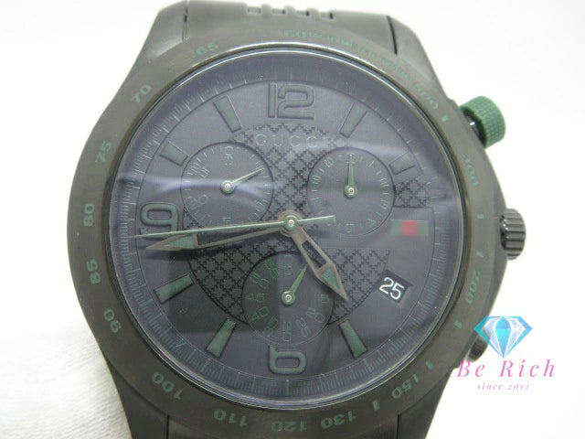 美品 グッチ GUCCI G タイムレス クロノグラフ メンズ 腕時計 デイト YA126225A シェリー ディアマンテ 黒 ブラック SS ブレス アナログ クォーツ QZ ウォッチ G-TIMELESS 【中古】【送料無料】 bt3497