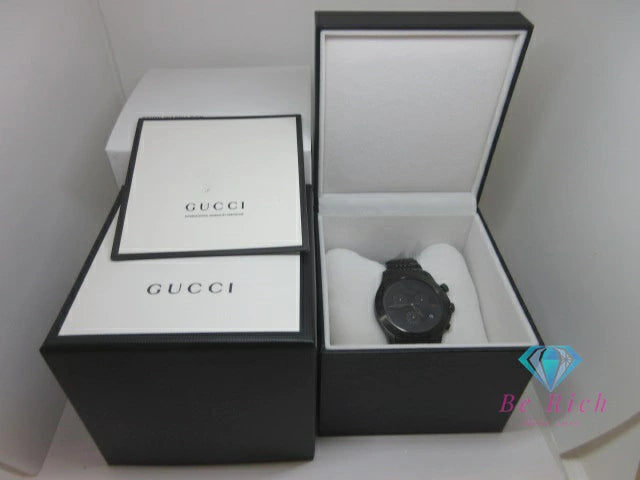 美品 グッチ GUCCI G タイムレス クロノグラフ メンズ 腕時計 デイト YA126225A シェリー ディアマンテ 黒 ブラック SS ブレス アナログ クォーツ QZ ウォッチ G-TIMELESS 【中古】【送料無料】 bt3497