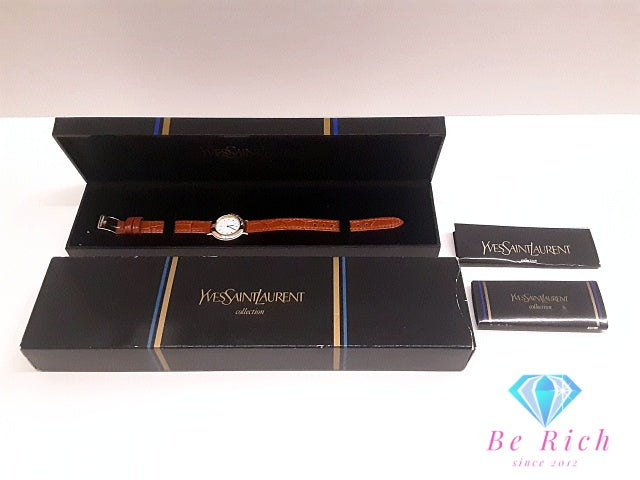 イヴ サンローラン YVES SAINT LAURENT レディース 腕時計 2200-229789Y 白 青 ホワイト ブルー 黒 ブラック SS レザー ブレス YSL ロゴ アナログ クォーツ QZ ウォッチ 【中古】【送料無料】 bt3519