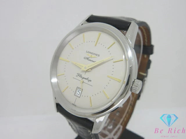 ロンジン LONGINES フラッグシップ ヘリテージ メンズ 腕時計 デイト L4.795.4.78.2 アイボリー ブラック 黒 SS レザー ブレス アナログ QZ クォーツ ウォッチ Flagship 【中古】【送料無料】 bt3527