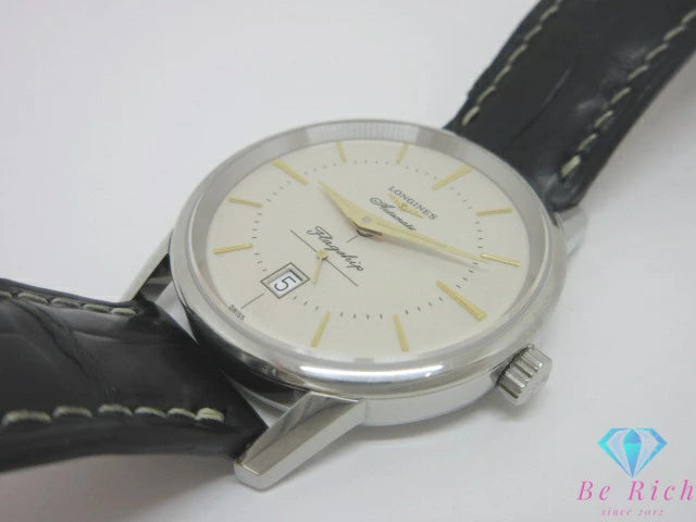 ロンジン LONGINES フラッグシップ ヘリテージ メンズ 腕時計 デイト L4.795.4.78.2 アイボリー ブラック 黒 SS レザー ブレス アナログ QZ クォーツ ウォッチ Flagship 【中古】【送料無料】 bt3527