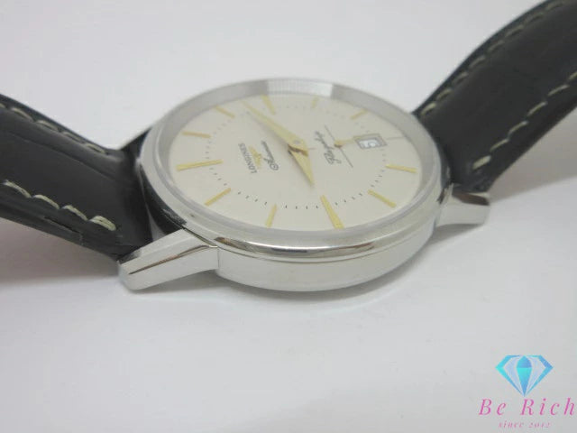 ロンジン LONGINES フラッグシップ ヘリテージ メンズ 腕時計 デイト L4.795.4.78.2 アイボリー ブラック 黒 SS レザー ブレス アナログ QZ クォーツ ウォッチ Flagship 【中古】【送料無料】 bt3527