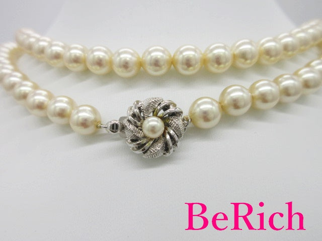 フェイク パール 7mm 珠 2連 デザイン ネックレス ペンダント シルバー 宝石 ジュエリー アクセサリー パーティ フォーマル 【中古】【送料無料】dgs2750