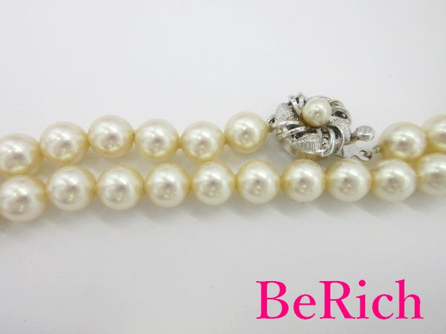 フェイク パール 7mm 珠 2連 デザイン ネックレス ペンダント シルバー 宝石 ジュエリー アクセサリー パーティ フォーマル 【中古】【送料無料】dgs2750