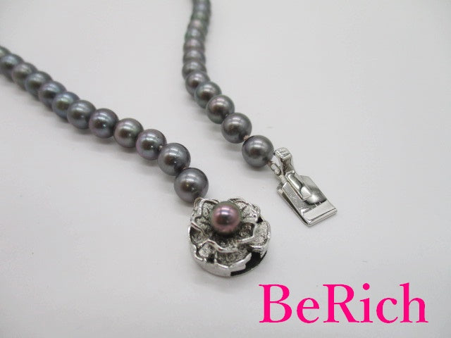 パール 真珠 6.5 - 7mm 珠 ブラック系 デザイン ネックレス ペンダント シルバー SILVER SV 宝石 ジュエリー アクセサリー パーティ フォーマル 【中古】【送料無料】dgs3020