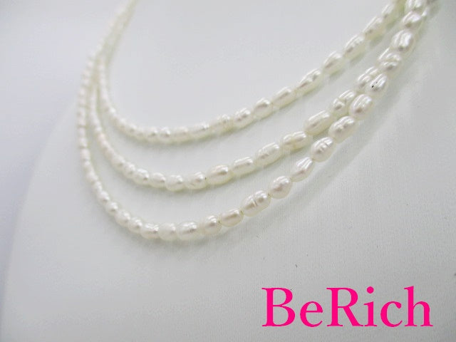 淡水 ライス パール 真珠 3連 デザイン ネックレス ペンダント ジュエリー アクセサリー パーティ フォーマル 【中古】【送料無料】dgs3291