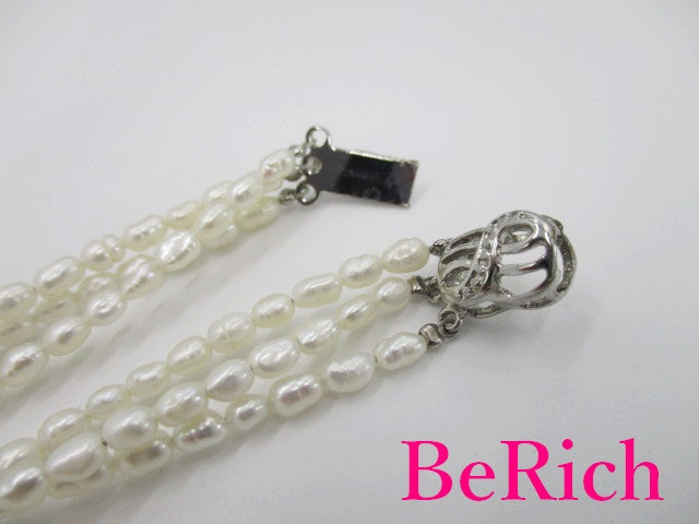 淡水 ライス パール 真珠 3連 デザイン ネックレス ペンダント ジュエリー アクセサリー パーティ フォーマル 【中古】【送料無料】dgs3291