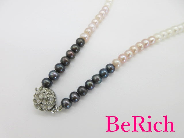 淡水 パール 真珠 5.5mm - 6.0mm 珠 デザイン ロング ネックレス ペンダント シルバー メッキ ジュエリー アクセサリー パーティ フォーマル 【中古】【送料無料】dgs3294