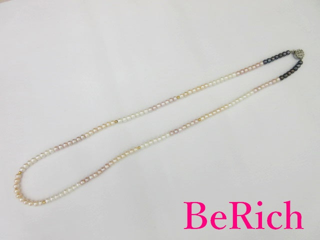 淡水 パール 真珠 5.5mm - 6.0mm 珠 デザイン ロング ネックレス ペンダント シルバー メッキ ジュエリー アクセサリー パーティ フォーマル 【中古】【送料無料】dgs3294