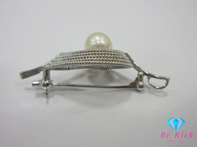 パール 8mm 珠 付 リーフ 葉っぱ モチーフ デザイン ピン ブローチ ネックレス トップ ヘッド SILVER シルバー パーティ フォーマル ジュエリー アクセサリー 【中古】【送料無料】 dgs4719