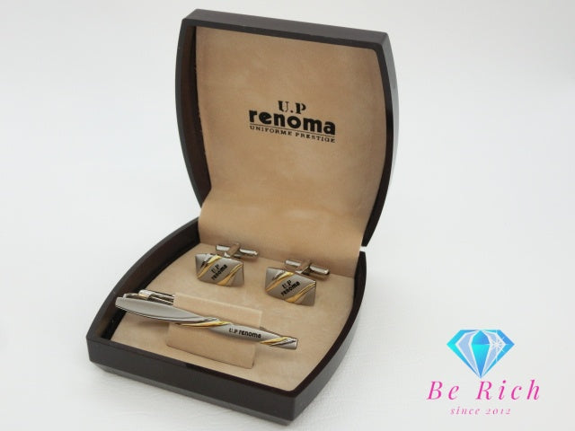 レノマ U.P renoma ネクタイピン カフス セット シルバー ゴールド メッキ タイクリップ ワニロ式 タイピン カフリンクス カフスボタン ビジネス スーツ 小物 【中古】【送料無料】 h1218
