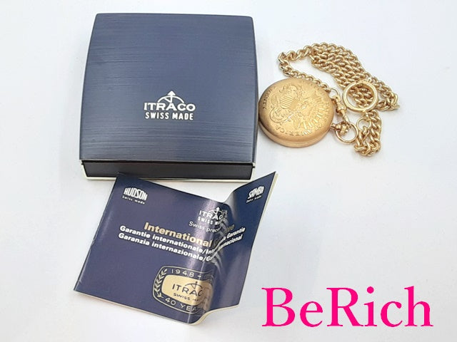 イトラコ ITRACO 懐中時計 ポケットウォッチ ゴールド 文字盤 彫刻 アナログ クォーツ QZ ウォッチ 【中古】【送料無料】 ht4416