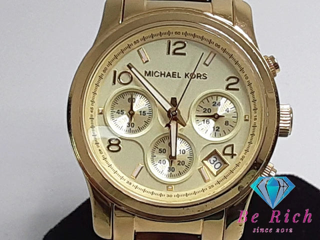 マイケルコース MICHAEL KORS ランウェイ クロノグラフ レディース 腕時計 MK5659 シャンパン ゴールド ハバナ ブラウン 茶 SS プラスチック アナログ クォーツ QZ ウォッチ 【中古】【送料無料】 ht4428