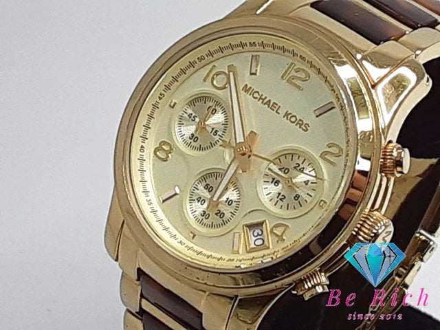 マイケルコース MICHAEL KORS ランウェイ クロノグラフ レディース 腕時計 MK5659 シャンパン ゴールド ハバナ ブラウン 茶 SS プラスチック アナログ クォーツ QZ ウォッチ 【中古】【送料無料】 ht4428