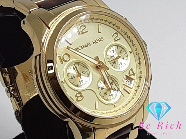 マイケルコース MICHAEL KORS ランウェイ クロノグラフ レディース 腕時計 MK5659 シャンパン ゴールド ハバナ ブラウン 茶 SS プラスチック アナログ クォーツ QZ ウォッチ 【中古】【送料無料】 ht4428