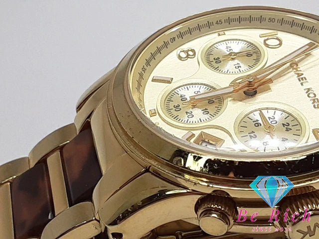 マイケルコース MICHAEL KORS ランウェイ クロノグラフ レディース 腕時計 MK5659 シャンパン ゴールド ハバナ ブラウン 茶 SS プラスチック アナログ クォーツ QZ ウォッチ 【中古】【送料無料】 ht4428