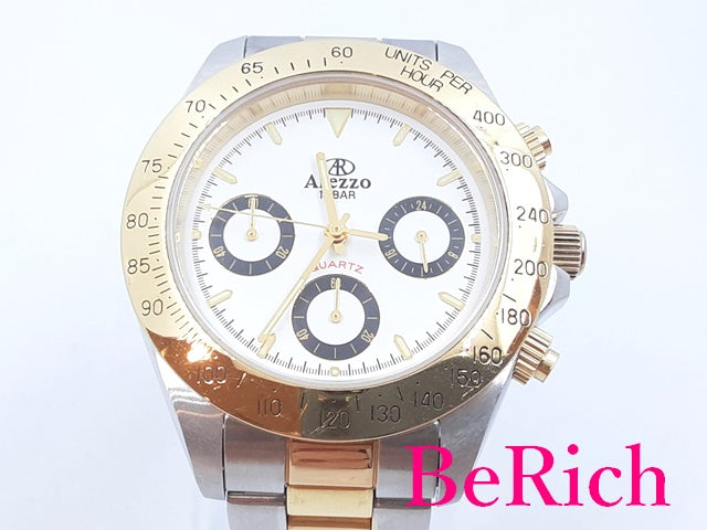 アレッツォ Arezzo メンズ 腕時計 AZ023 ホワイト 白 文字盤 SS GP ブレス アナログ クォーツ QZ ウォッチ 【中古】【送料無料】 ht4569