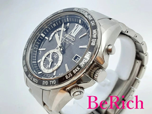 セイコー SEIKO ブライツ デイト ソーラー 電波 メンズ 腕時計 SAGA099 8B54-0AG0 ブラック 黒 文字盤 チタン ブレス アナログ クォーツ QZ ウォッチ BRIGHTZ 【中古】【送料無料】 ht4587