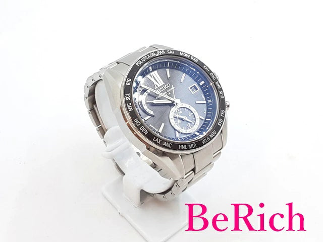セイコー SEIKO ブライツ デイト ソーラー 電波 メンズ 腕時計 SAGA099 8B54-0AG0 ブラック 黒 文字盤 チタン ブレス アナログ クォーツ QZ ウォッチ BRIGHTZ 【中古】【送料無料】 ht4587