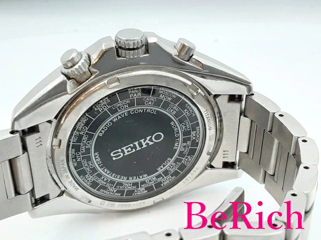 セイコー SEIKO ブライツ デイト ソーラー 電波 メンズ 腕時計 SAGA099 8B54-0AG0 ブラック 黒 文字盤 チタン ブレス アナログ クォーツ QZ ウォッチ BRIGHTZ 【中古】【送料無料】 ht4587