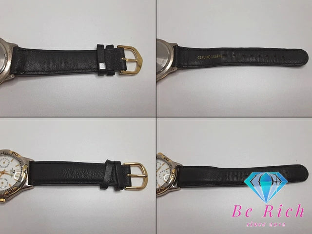 TECHINO メンズ 腕時計 白 ホワイト 黒 ブラック SS レザー ブレス アナログ クォーツ QZ ウォッチ 【中古】【送料無料】 ht4767