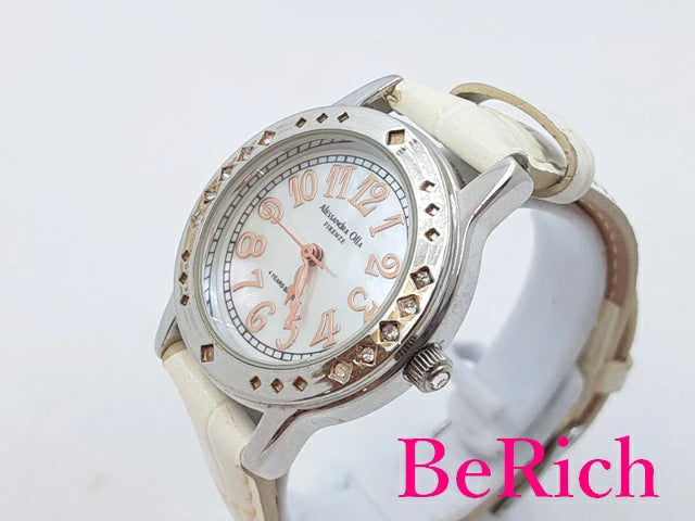 アレッサンドラオーラ Alessandra Olla レディース 腕時計 AO-1750 シェル 文字盤 SS レザー ブレス ロゴ アナログ クォーツ QZ ウォッチ 【中古】【送料無料】 ht4804