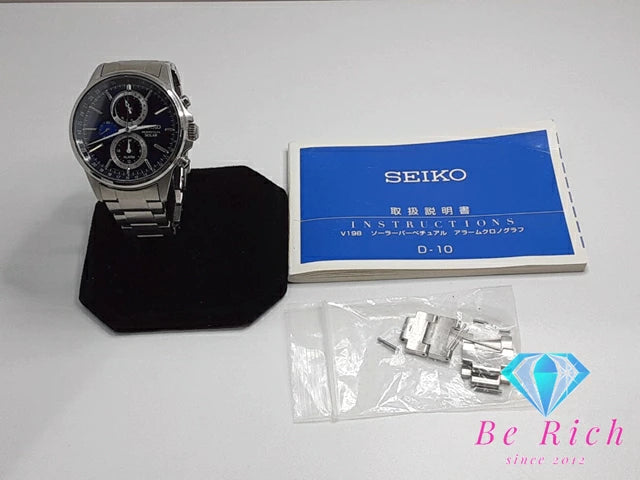 セイコー SEIKO スピリット スマート パーペチュアル ソーラー メンズ 腕時計 V198-0AC0 青 ブルー シルバー SS ブレス アナログ クォーツ QZ ウォッチ 【中古】【送料無料】 ht5286