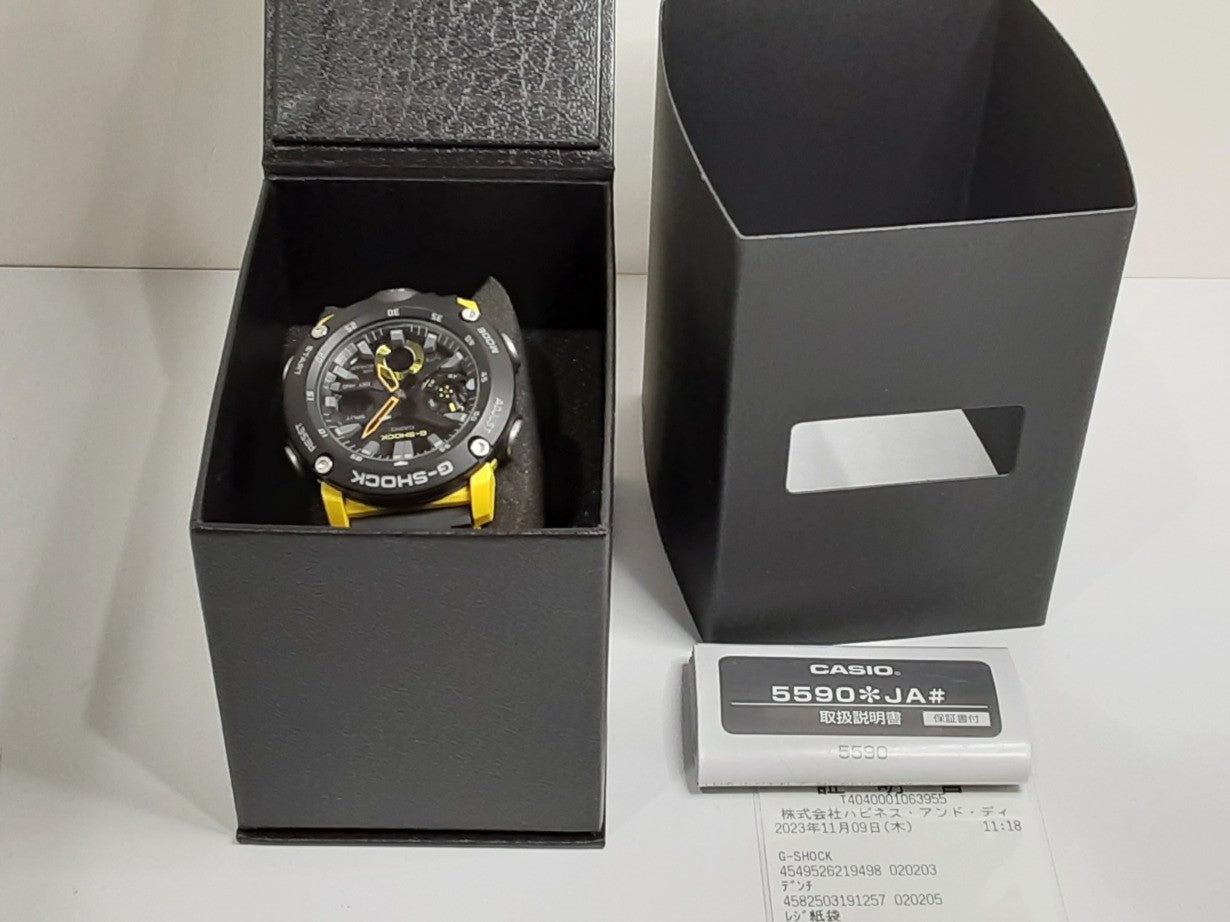 美品 カシオ CASIO G-SHOCK メンズ 腕時計 GA-2000 SS カーボン コア ガード イエロー ブラック 黄 黒 SS 樹脂 ブレス アナデジ クォーツ QZ ウォッチ Gショック ジーショック 【中古】【送料無料】ht5449