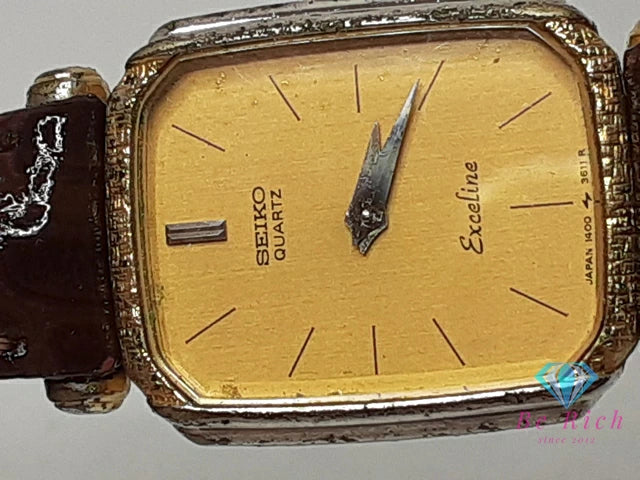 セイコー SEIKO エクセリーヌ レディース 腕時計 1400-7010 ゴールド ブラウン 茶 SS レザー ブレス アナログ クォーツ QZ ウォッチ EXELINE 【中古】【送料無料】 ht5457