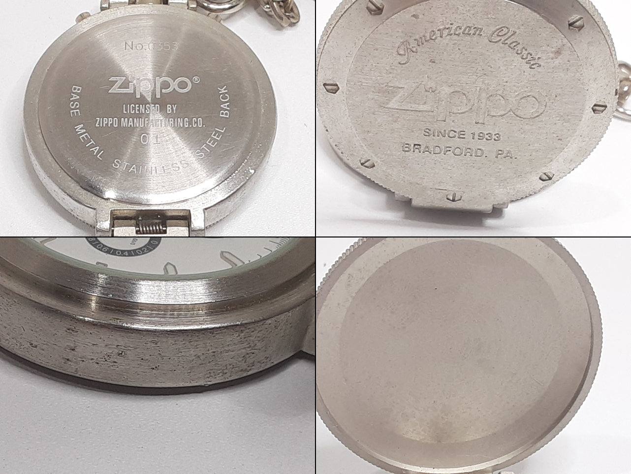 ジッポー ZIPPO アメリカン クラシック クロノグラフ ポケットウォッチ 懐中時計 白 ホワイト シルバー SS アナログ クォーツ QZ AN American Classic 【中古】【送料無料】 ht5470