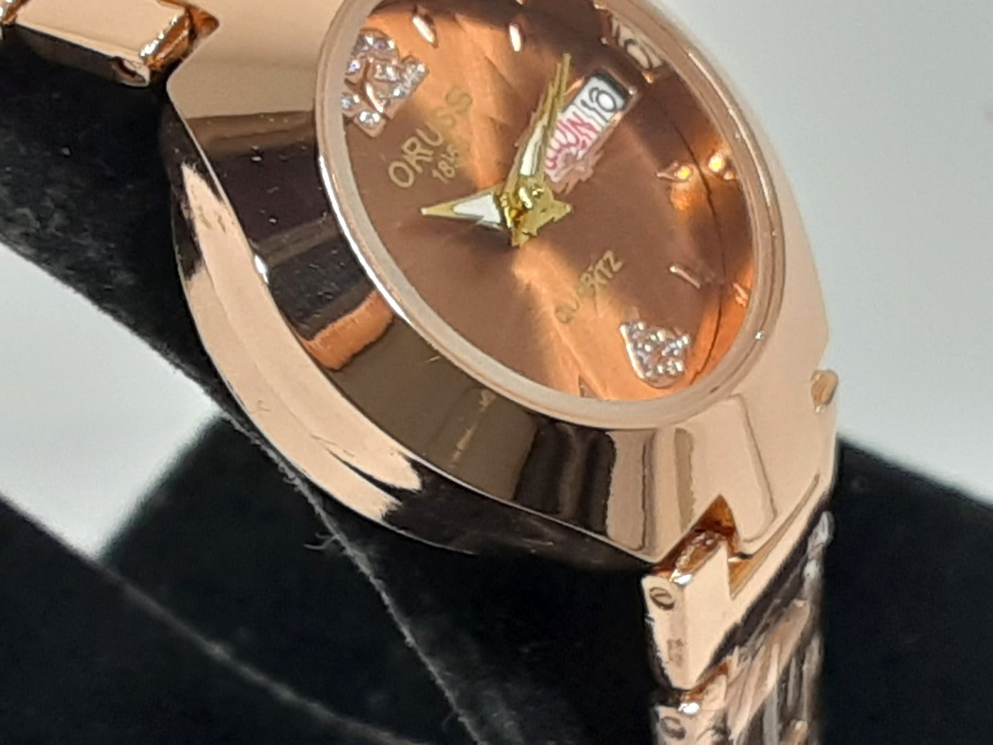 ORUSS レディース 腕時計 デイデイト ブロンズ ゴールド SS GP ブレス アナログ クォーツ QZ ウォッチ 【中古】【送料無料】 ht5496