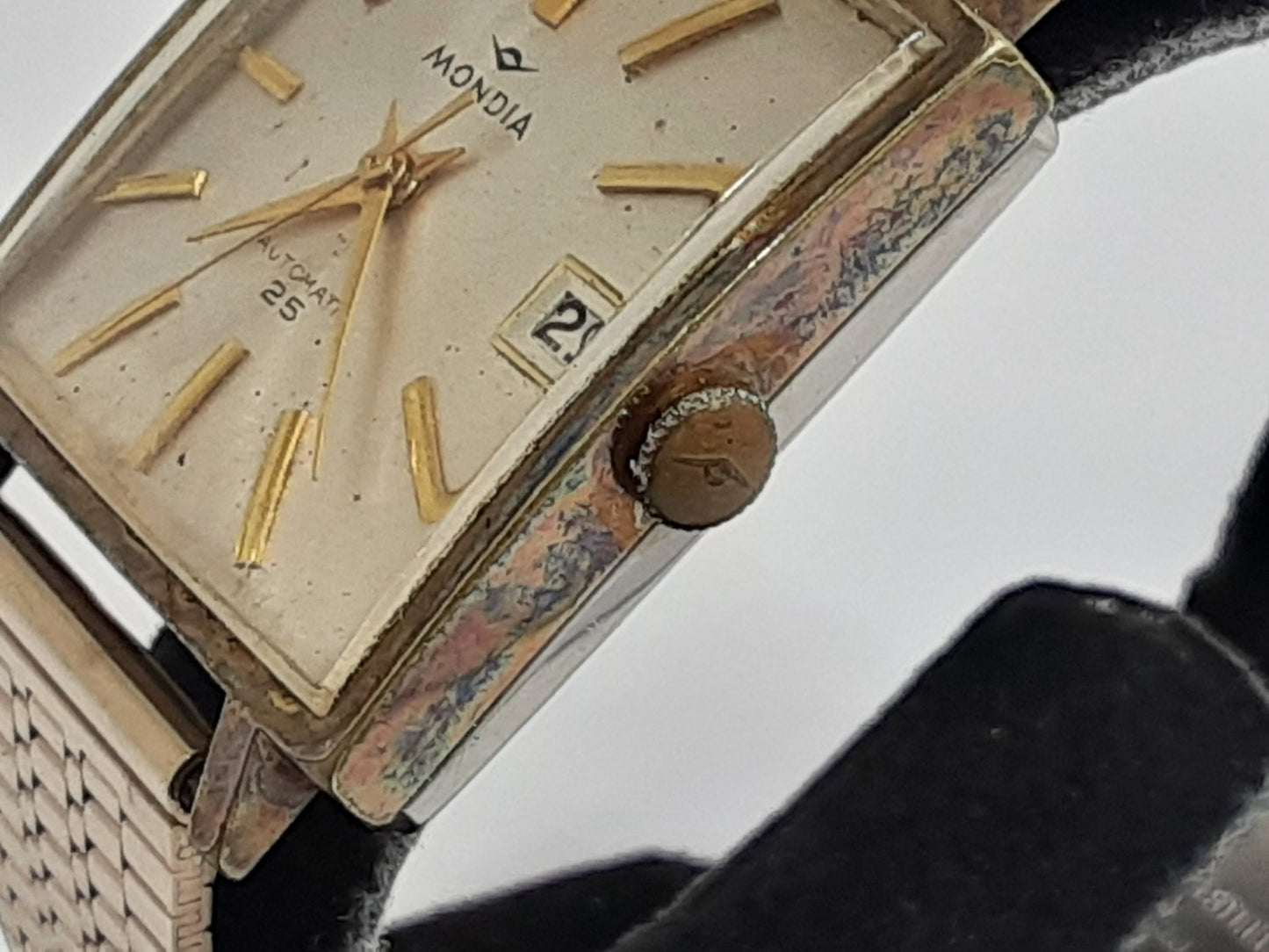 モンディア MONDIA 21石 自動巻き メンズ 腕時計 デイト 22286 スクエア シルバー SS GP ブレス アナログ オートマ AT アンティーク ヴィンテージ ウォッチ 【中古】【送料無料】 ht5505