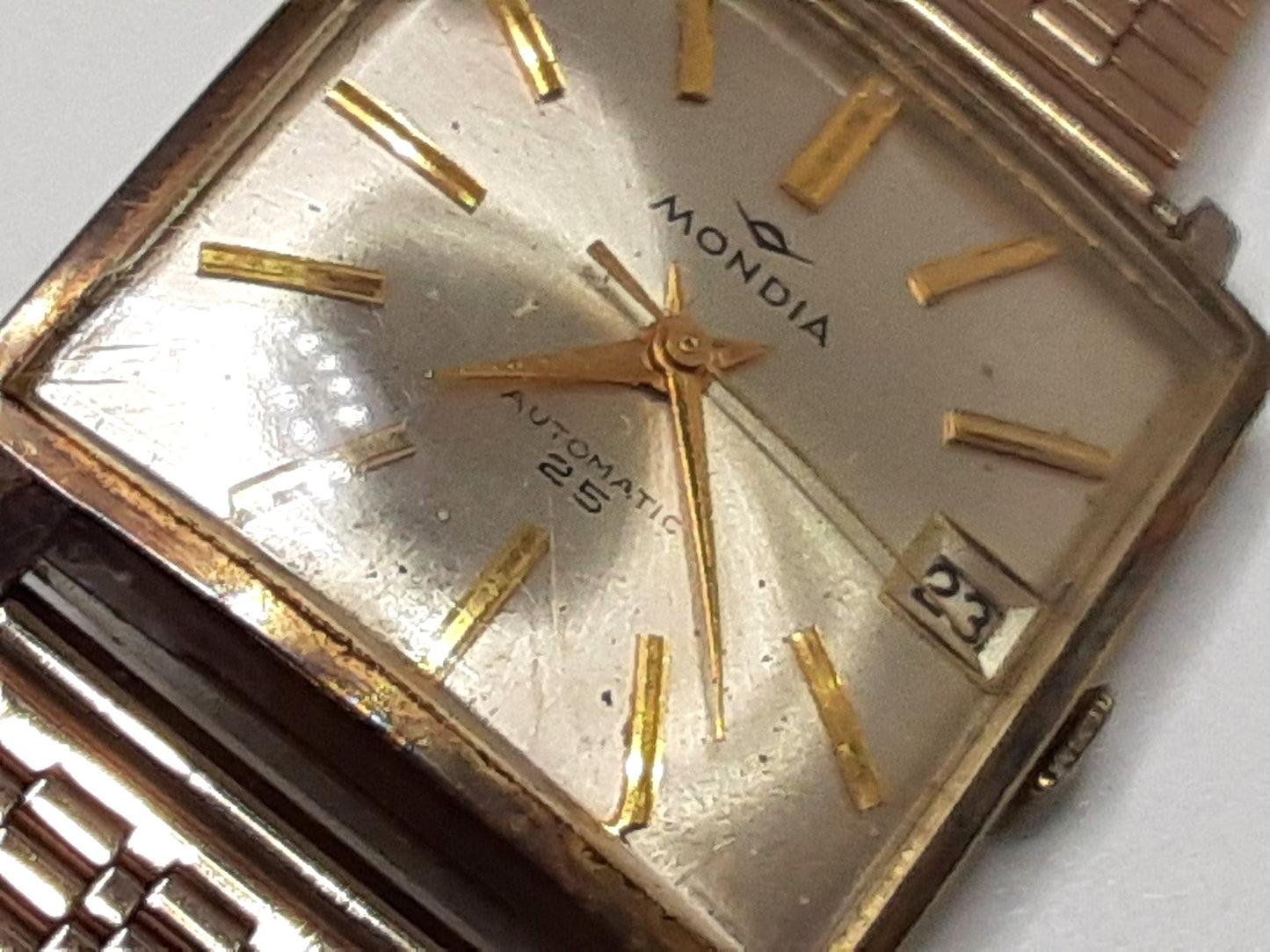 モンディア MONDIA 21石 自動巻き メンズ 腕時計 デイト 22286 スクエア シルバー SS GP ブレス アナログ オートマ AT アンティーク ヴィンテージ ウォッチ 【中古】【送料無料】 ht5505