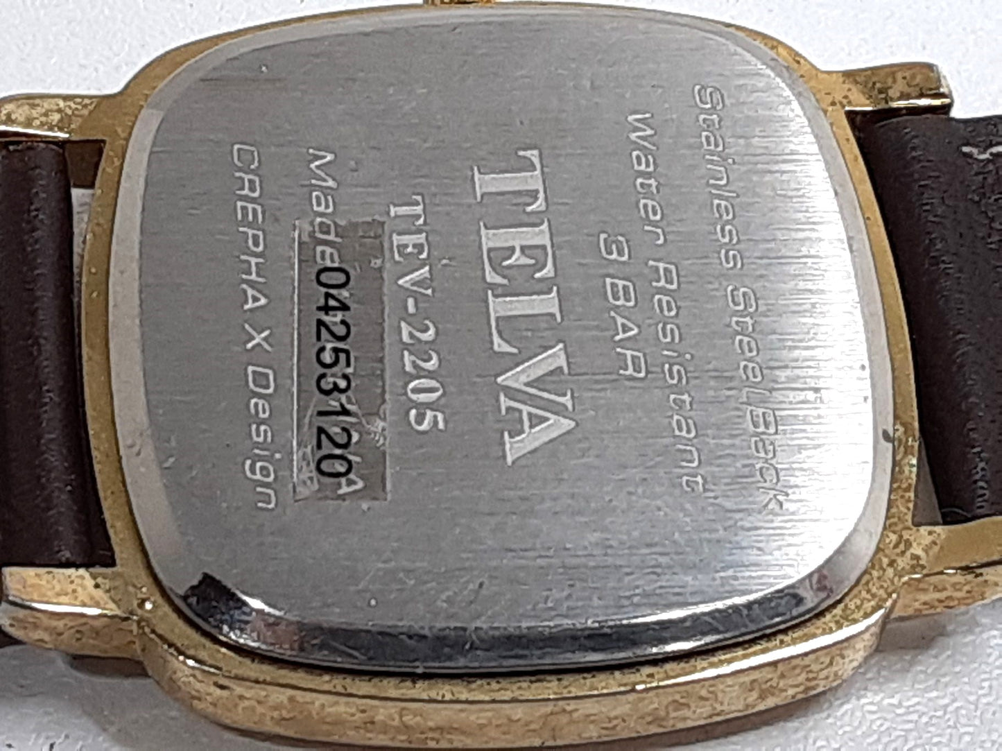 テルバ TELVA メンズ 腕時計 デイデイト TEV-2205 ゴールド ブラウン 茶 SS レザー ブレス アナログ クォーツ QZ ウォッチ クレファー CREPHA DESIGN 【中古】【送料無料】 ht5507