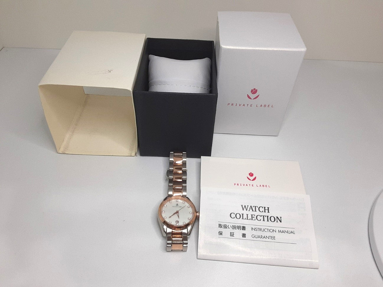 プライベート レーベル Private Label レディース 腕時計 デイト PL0139 白 ホワイト シェル ピンク ゴールド シルバー SS GP ブレス アナログ クォーツ QZ ウォッチ 【中古】【送料無料】ht5561