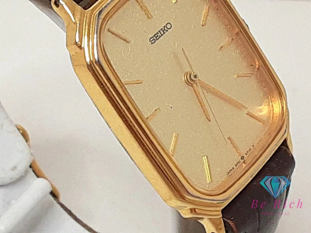 セイコー SEIKO メンズ 腕時計 5P31-5D8A スクエア ゴールド ブラウン 茶 SS レザー ブレス アナログ クォーツ QZ ウォッチ 【中古】【送料無料】 ht5562