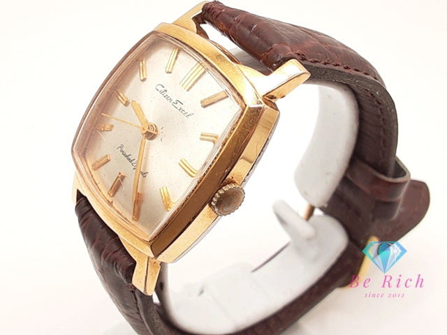 シチズン CITIZEN エクセル 21石 手巻き メンズ 腕時計 E511501 スクエア シルバー ブラウン 茶 SS GP レザー ブレス アナログ ウォッチ ヴィンテージ アンティーク Excel PARASHOCK 【中古】【送料無料】 ht5576