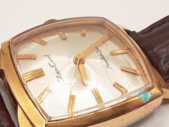 シチズン CITIZEN エクセル 21石 手巻き メンズ 腕時計 E511501 スクエア シルバー ブラウン 茶 SS GP レザー ブレス アナログ ウォッチ ヴィンテージ アンティーク Excel PARASHOCK 【中古】【送料無料】 ht5576