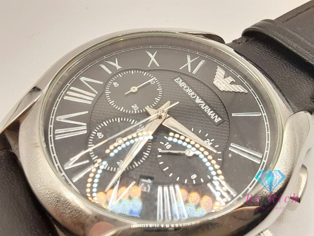 エンポリオ アルマーニ EMPORIO ARMANI クロノグラフ デイト メンズ 腕時計 AR1700 黒 ブラック SS レザー ブレス ロゴ アナログ クォーツ QZ ウォッチ 【中古】【送料無料】 ht5681