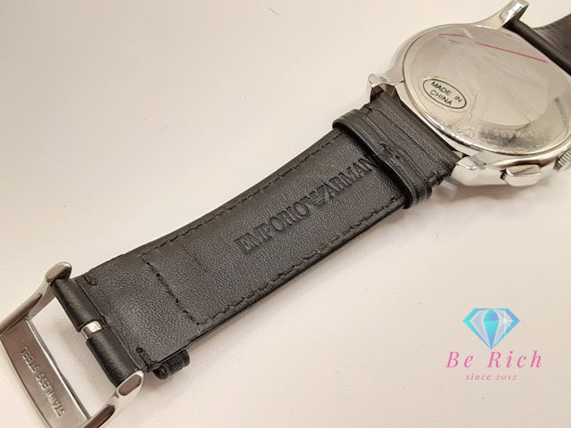 エンポリオ アルマーニ EMPORIO ARMANI クロノグラフ デイト メンズ 腕時計 AR1700 黒 ブラック SS レザー ブレス ロゴ アナログ クォーツ QZ ウォッチ 【中古】【送料無料】 ht5681