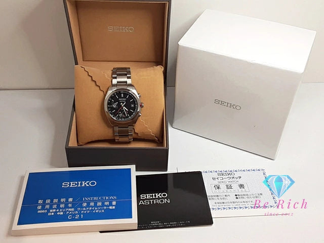 セイコー SEIKO アストロン 電波 ソーラー メンズ 腕時計 デイト SBXY017 8B63-0BA0 黒 ブラック シルバー チタニウム チタン ブレス アナログ クオーツ QZ ウォッチ ASTRON 【中古】【送料無料】 ht5747