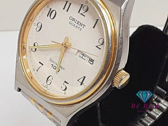 オリエント ORIENT スイマー 100 メンズ 腕時計 デイデイト UG00-B0 白 ホワイト シルバー ゴールド SS GP ブレス アナログ クォーツ QZ ウォッチ SIMMER 【中古】【送料無料】 ht5766