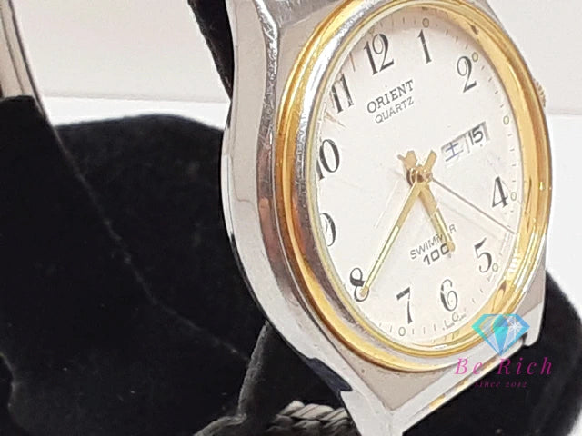 オリエント ORIENT スイマー 100 メンズ 腕時計 デイデイト UG00-B0 白 ホワイト シルバー ゴールド SS GP ブレス アナログ クォーツ QZ ウォッチ SIMMER 【中古】【送料無料】 ht5766