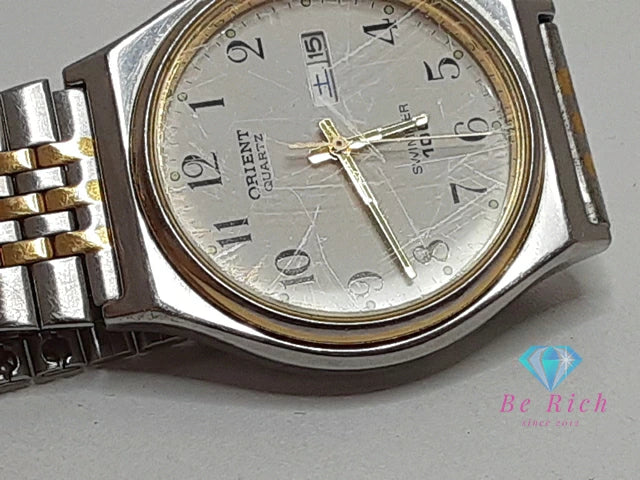 オリエント ORIENT スイマー 100 メンズ 腕時計 デイデイト UG00-B0 白 ホワイト シルバー ゴールド SS GP ブレス アナログ クォーツ QZ ウォッチ SIMMER 【中古】【送料無料】 ht5766