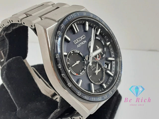 セイコー SEIKO アストロン ネクスター シリーズ GPS 衛星 電波 ソーラー メンズ 腕時計 デイデイト SBXC109 5X53-0BR0 ネイビー ブルー シルバー チタニウム チタン ブレス アナログ クオーツ QZ ウォッチ ASTRON NEXTER 【中古】【送料無料】 ht5885